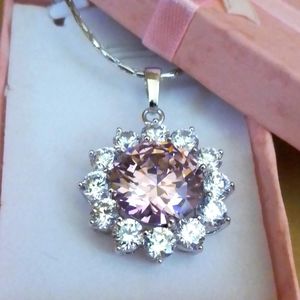 Purple Amethyst CZ Diamond Necklace Pendant
